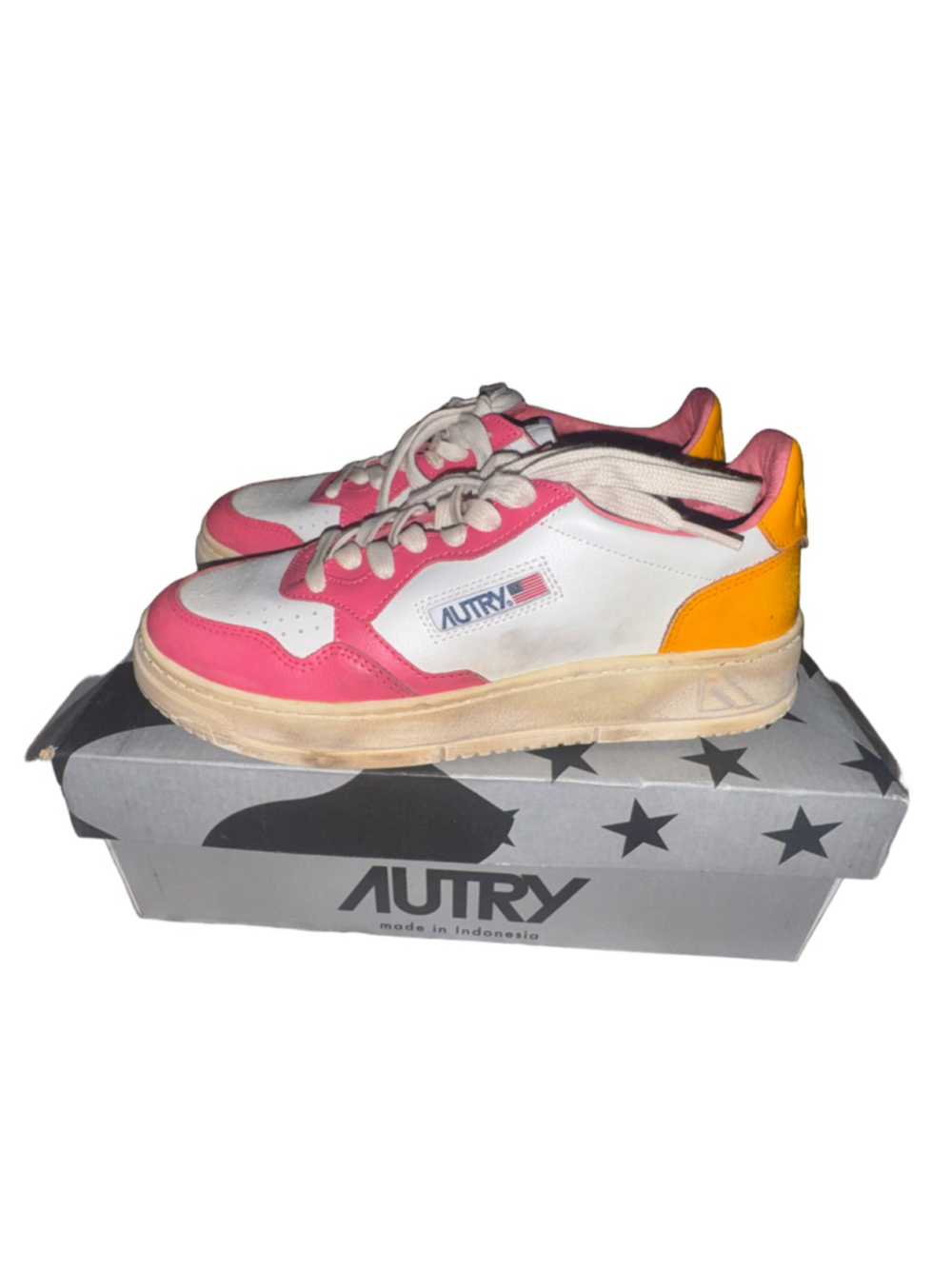 NWT Women's Autry Sneakers Size 9 White Pink Yellow Leather Low Top